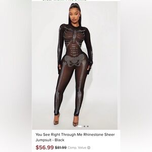 Fashion Nova Black Rhinestone Sheer Jumpsuit